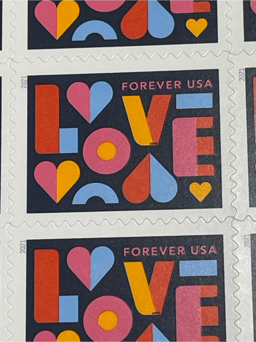 FIVE (5) LOVE Forever Stamp Sheets LOVE HEARTS Block Letters Wedding -100 stamps